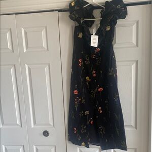 Floral Black Dress with Ruffle Straps